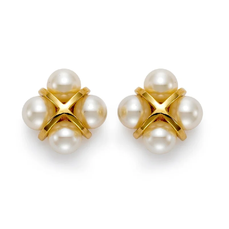 Chic Hoop Earrings-Pearl & Gold Cross Earrings