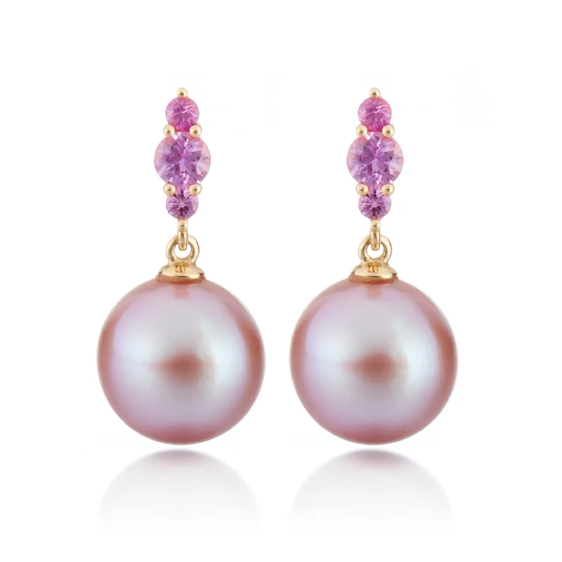 Minimalist Stud Earrings-Orion Earrings in Pink Pearls & Pink Sapphires