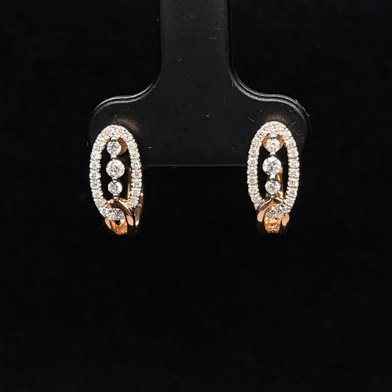 Simple Hoop Earrings for Brides-Diamond Swirl Huggie Hoop Lever Back Earrings in 18k Rose Gold - (#13-HEDIA001291)