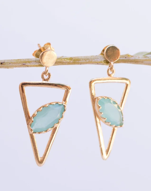 Silver Stud Earrings-Aqua Chalcedony, Ruby, Blue Chalcedony, Rose quartz Triangle Gold Vermeil Earrings ~