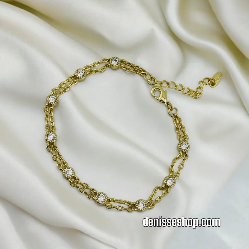 Gold Bracelet with Diamonds-14K WHITE STONE BRACELET BR377