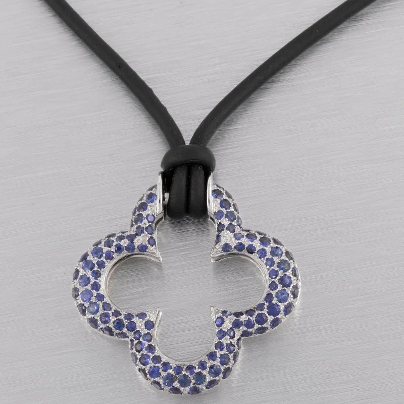 Mouawad Heidi Klum 18k White Gold Pave Sapphire Clover Quatrefoil Necklace