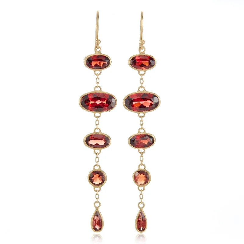 Dainty Gold Earrings-Garnet Ellipse Drop Earrings