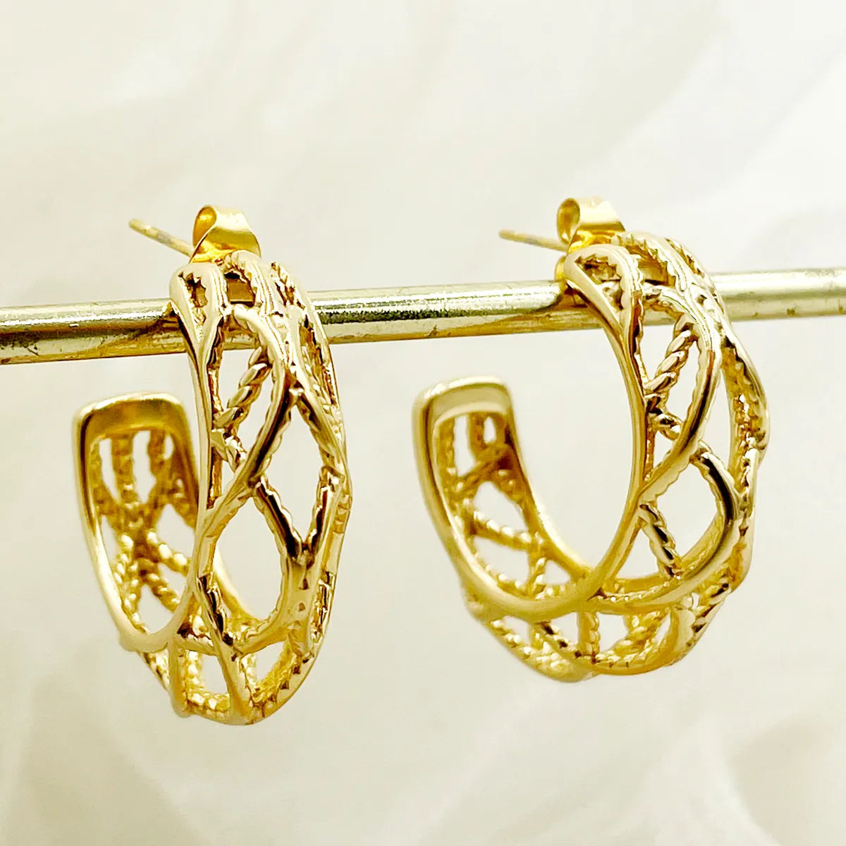 Lightweight Hoop Earrings-1 Pair Modern Style Commute C Shape Irregular Polishing Plating Hollow Out Stainless Steel Metal Gold Plated Ear Studs