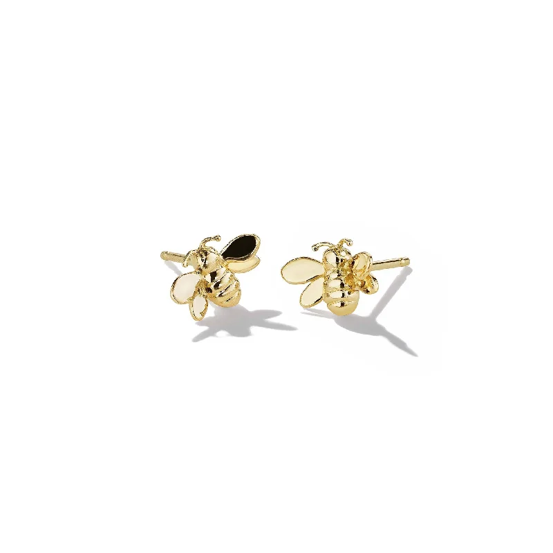 Pearl and Gold Earrings-Wonderland Bumble Bee Studs - Small