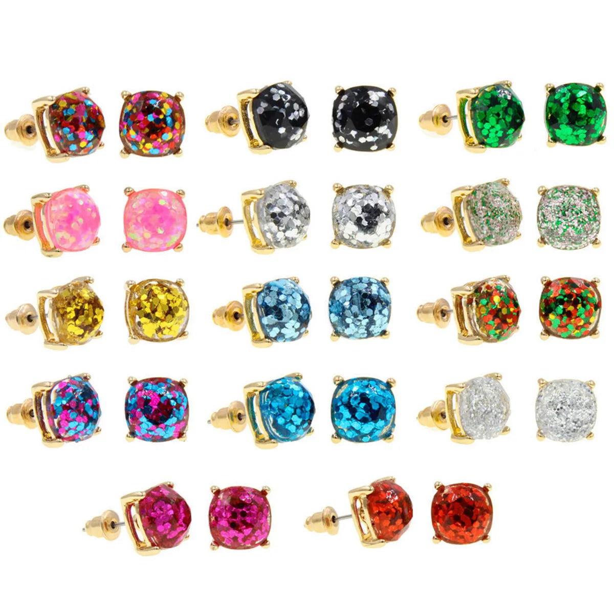 Party Earrings for Women-Wholesale Jewelry 1 Pair Fairy Style Square Alloy Artificial Gemstones Ear Studs