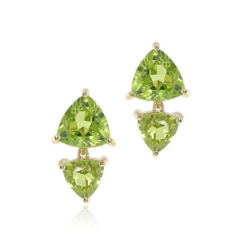 Geometric Drop Earrings-Trillion Drop Earrings in Peridot