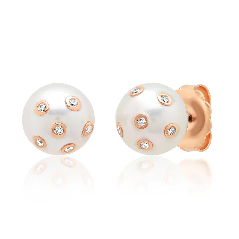 Fashionable Stud Earrings-Pearl Diamond Studs