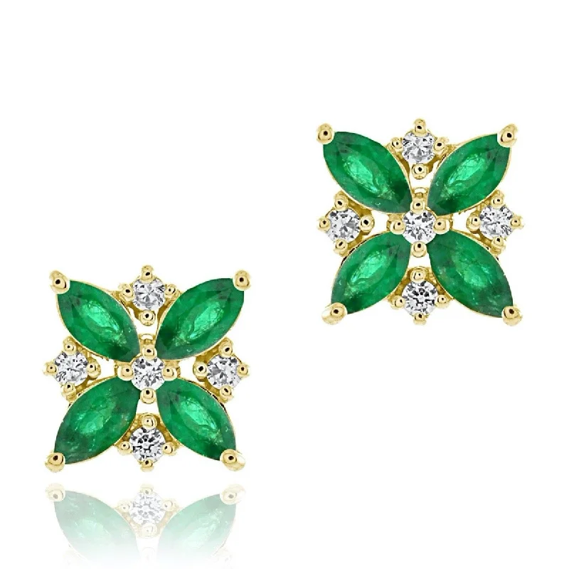 Elegant Bridal Earrings-Celeste Earrings in Emeralds & Diamonds