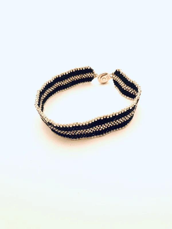 Simple Tennis Bracelet with Gems-Beaded Zipper Bracelet, Black