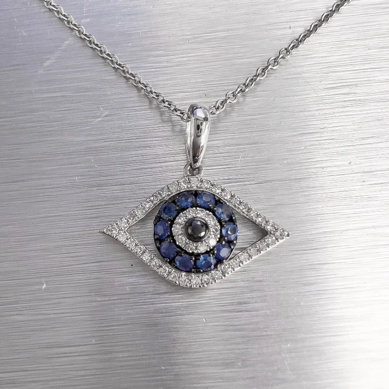 EFFY 14k White Gold Diamond & Sapphire Evil Eye Necklace 18" 0.42ctw RET: $1,195