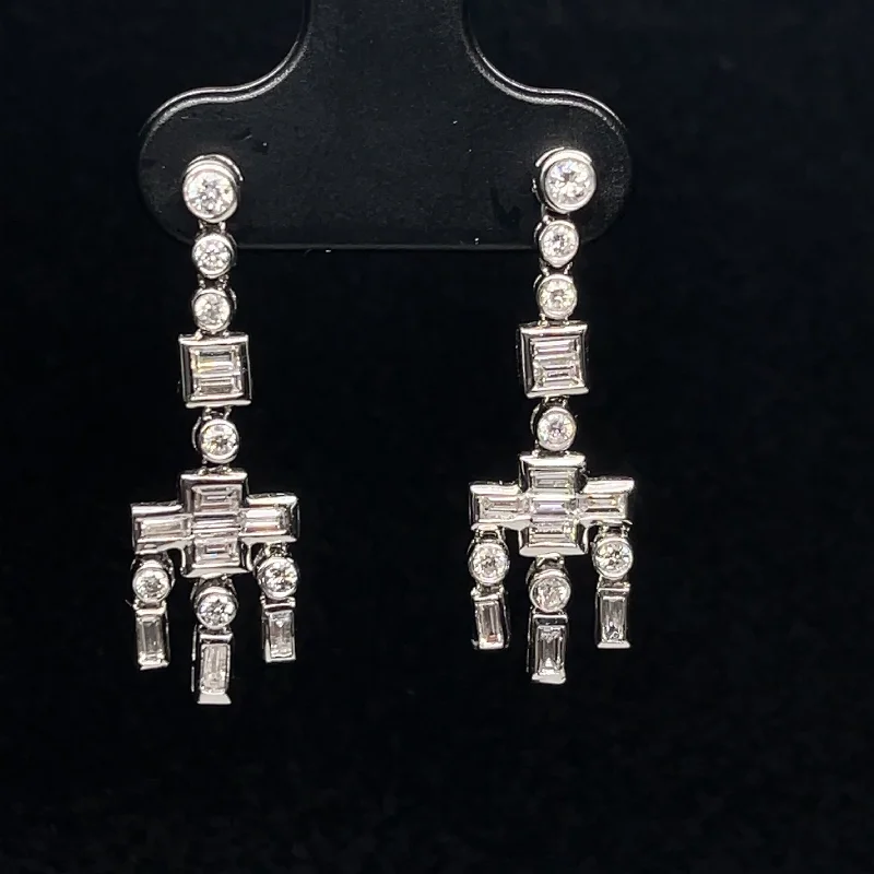 Large Drop Earrings for Weddings-Diamond Modern Chandelier Earrings in 18k White Gold - (#77-ERDIA105607)