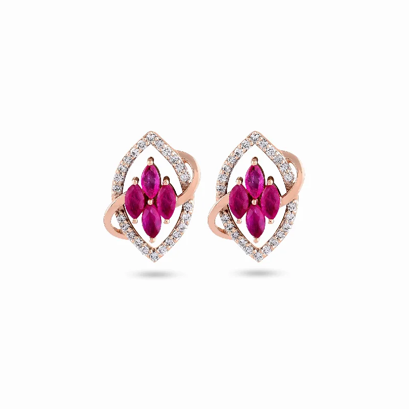 Colorful Gemstone Earrings-Marquise Ruby Diamond Earrings