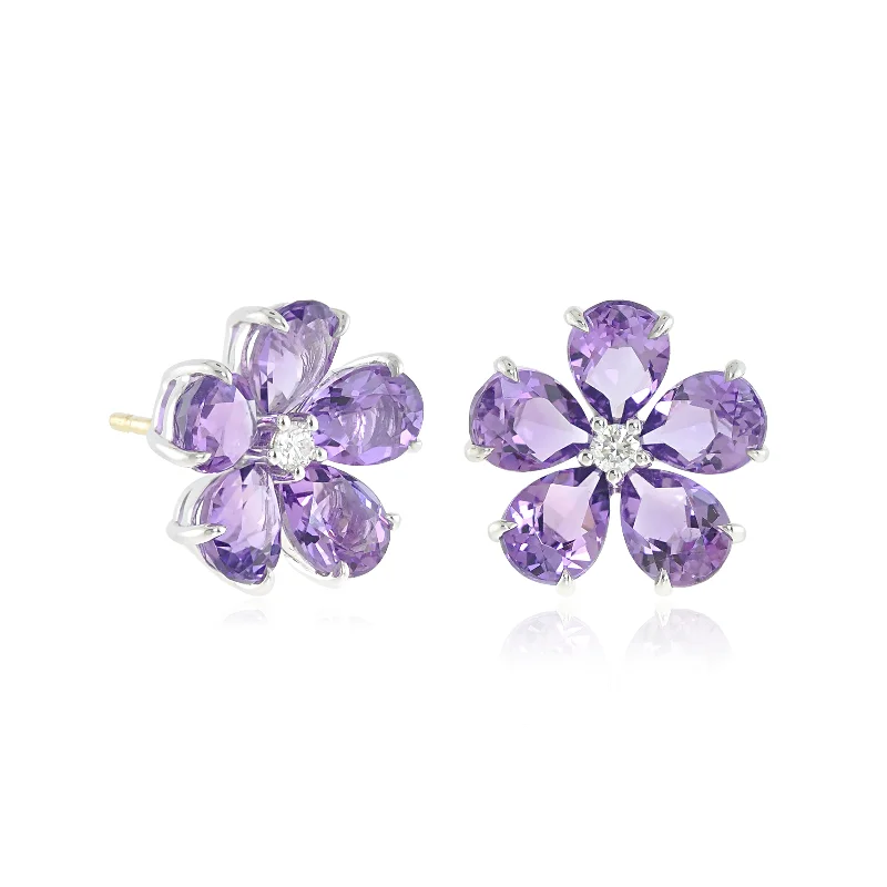 Sparkling Hoop Earrings-Forget-Me-Not Earrings in Amethyst & Diamonds