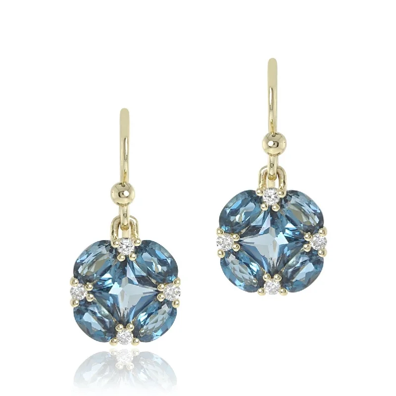 Custom Earrings for Bridesmaids-Quadrille Drop Earrings in London Blue Topaz & Diamonds