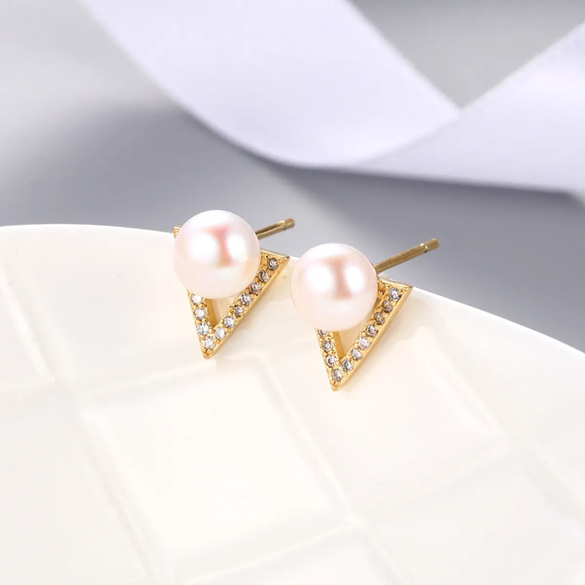 Colorful Drop Earrings-1 Pair Elegant Triangle Copper Inlay Zircon Ear Studs