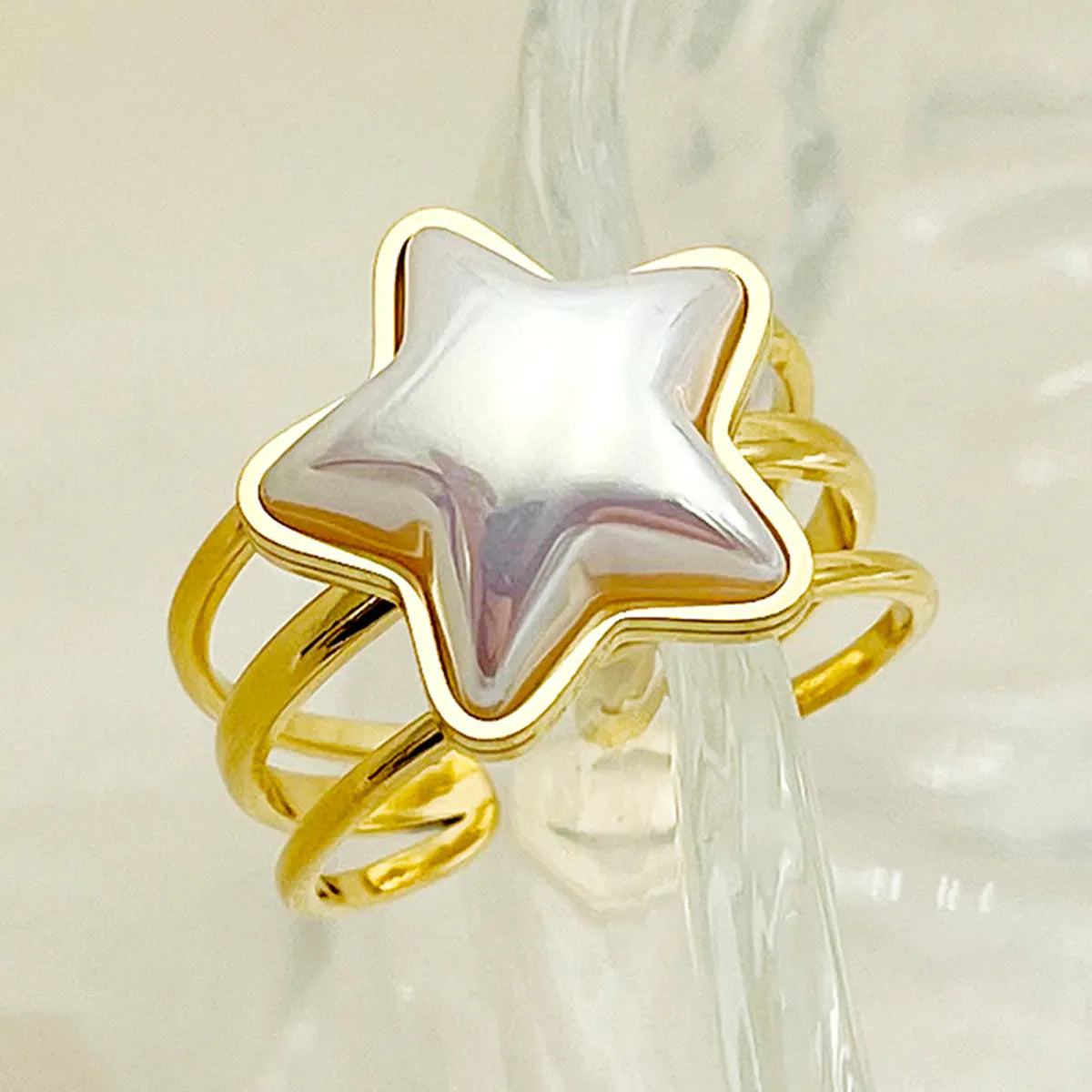 Custom Ruby Engagement Ring-Wholesale Elegant Cute Star Stainless Steel Plating Inlay Gold Plated Pearl Open Rings