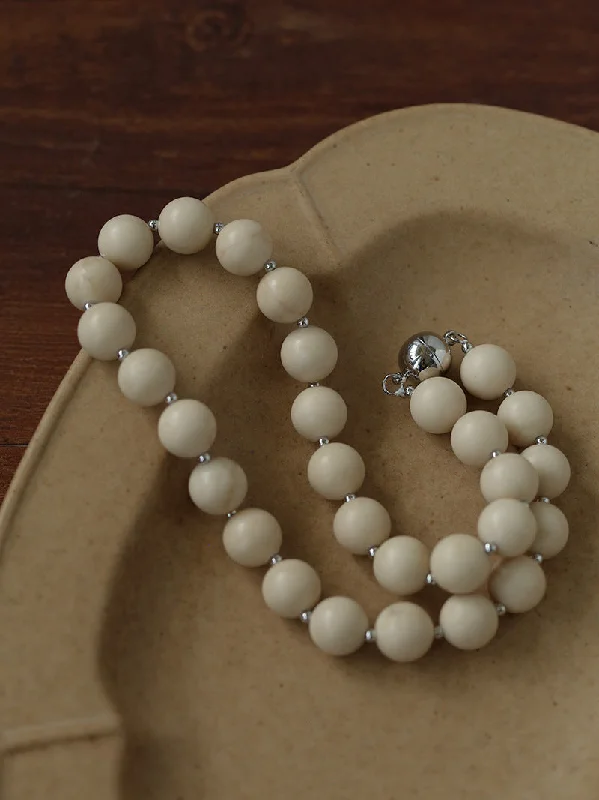 White Fossil Beaded Necklace