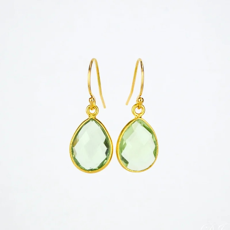 High-End Earrings for Weddings-Green Amethyst Small Teardrop Dangle Earrings - February Birthstone