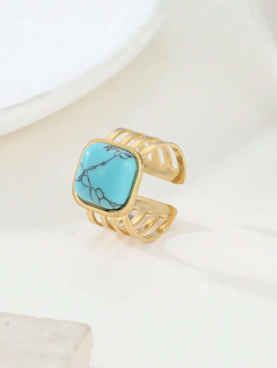 Unique Gold Engagement Ring-Retro Geometric Stainless Steel Plating Inlay Turquoise 18k Gold Plated Open Rings