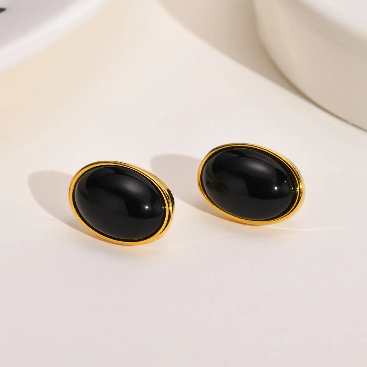 Stud Earrings for Women-Fashion Oval Stainless Steel Plating Inlay Agate Ear Studs 1 Pair