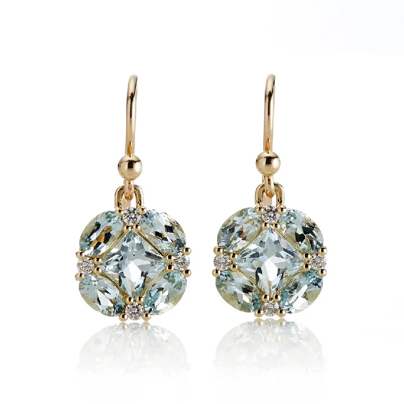 Boho Beaded Earrings-Quadrille Drop Earrings in Aquamarine & Diamonds