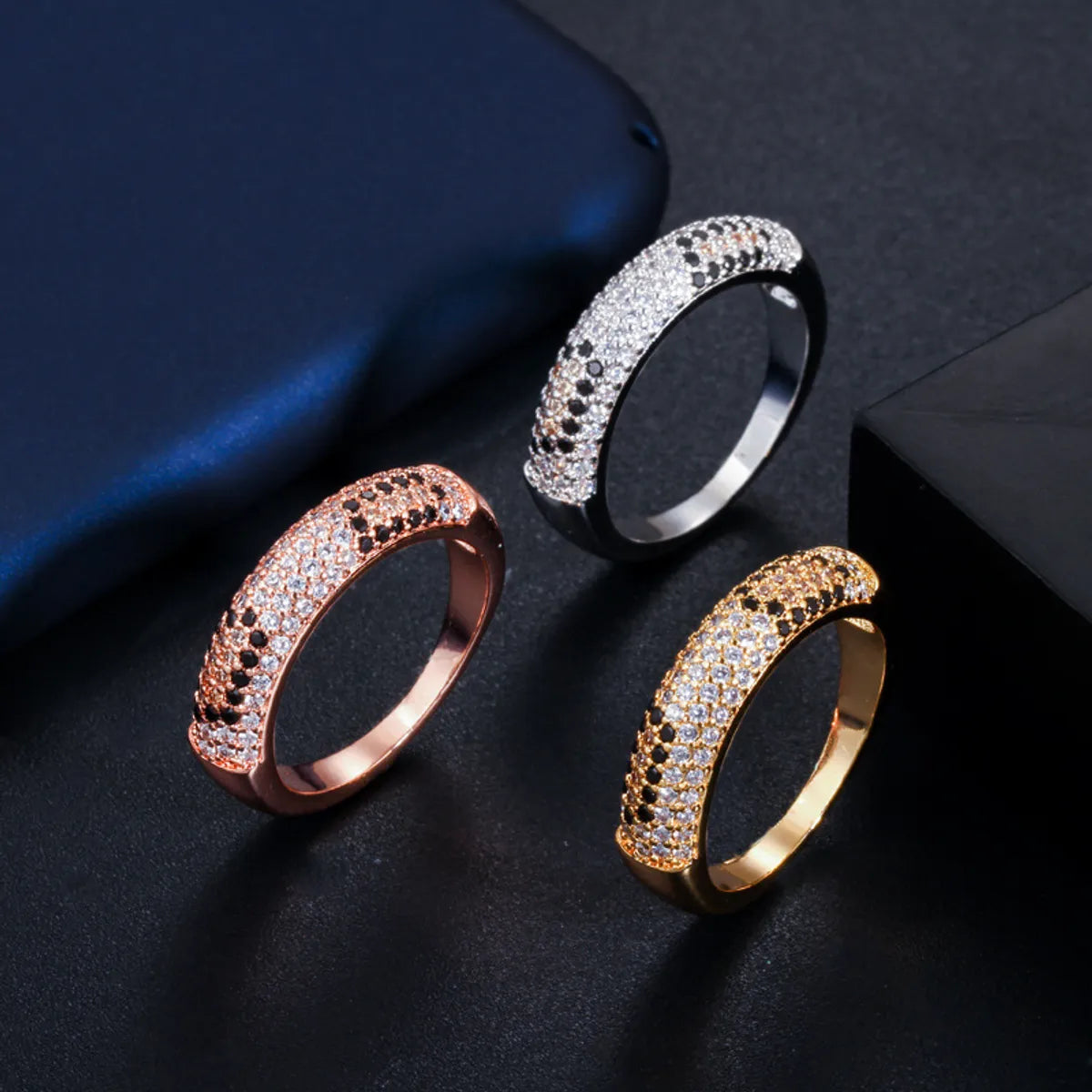 Simple Diamond Wedding Ring-Glam Simple Style Geometric Copper Plating Inlay Zircon 14k Gold Plated Gold Plated Rhodium Plated Rings