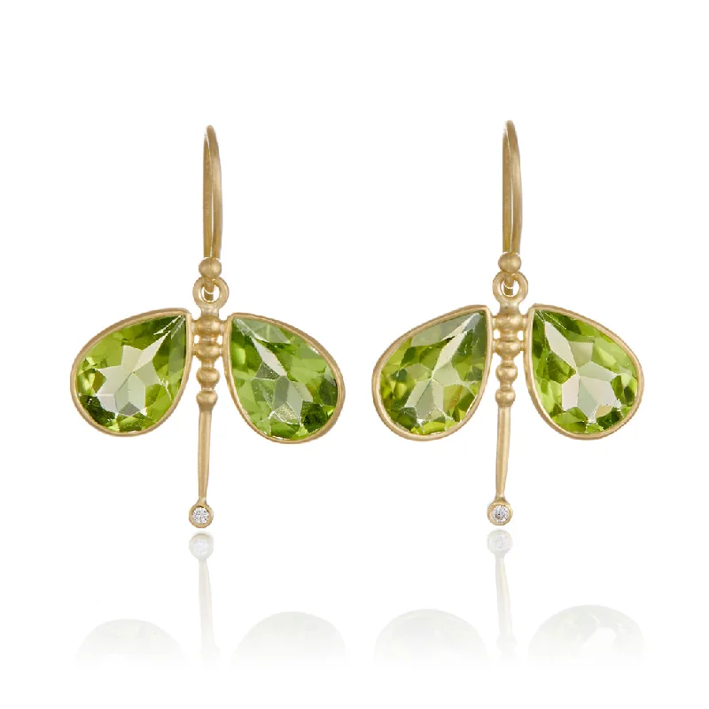 Cute Animal Earrings-Peridot Dragonfly Drop Earrings