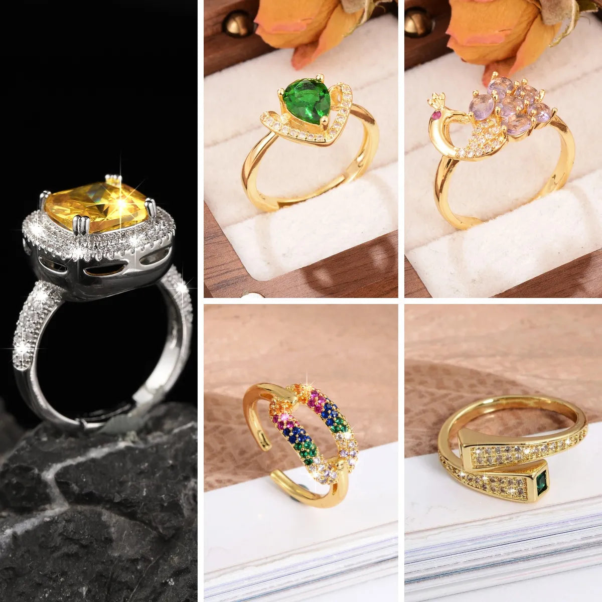 Luxury Gold Ring-Glam Luxurious Shiny Flower Copper Plating Inlay Zircon 18k Gold Plated Open Rings