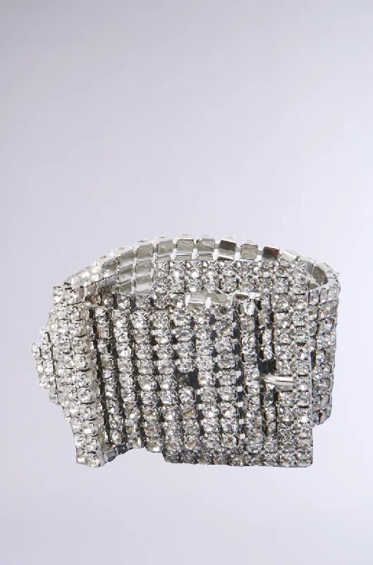 Fashionable Chain Bracelet-BUCKLE UP RHINESTONE BRACELET IN SILVER