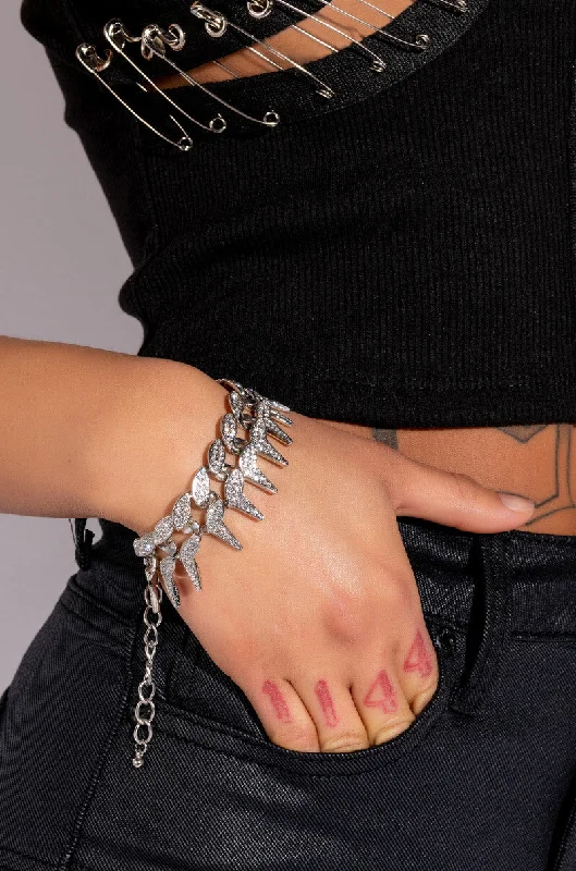 Stylish Gold Bangle-STAY AWAY RHINESTONE BARB WIRE BRACELET