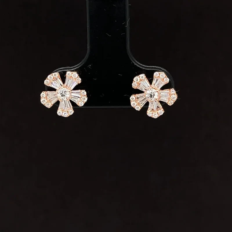 Crystal and Pearl Earrings-Decadent Diamond Double Daisy Earrings in 14k Rose Gold - #170 PJE54073B-015