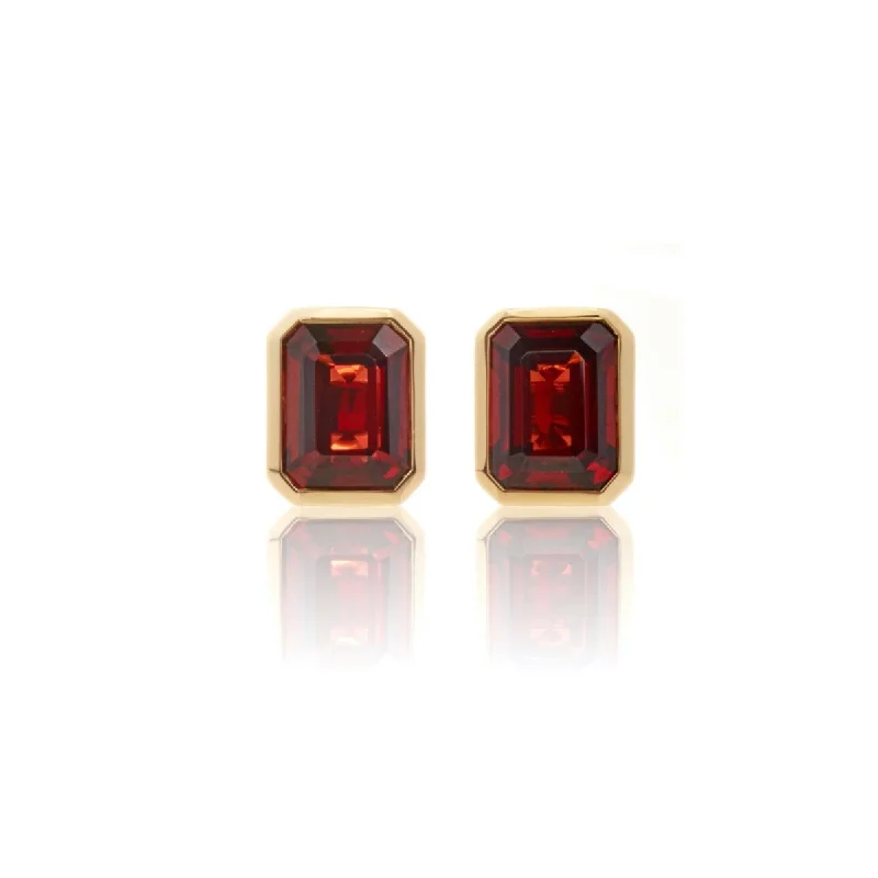 Cute Stud Earrings for Weddings-Bezel-Set Garnet Earrings