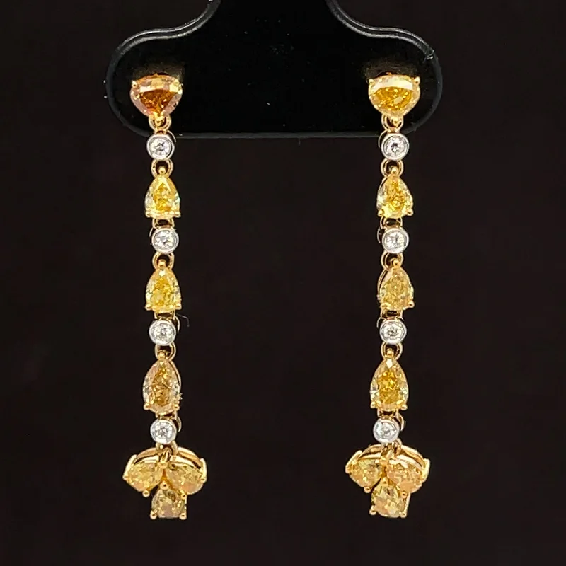 Sterling Silver Earrings for Women-Yellow & White Diamond Floral Linear Drop Earrings in 18k Two-Tone Gold - #589 - ERDIA353918