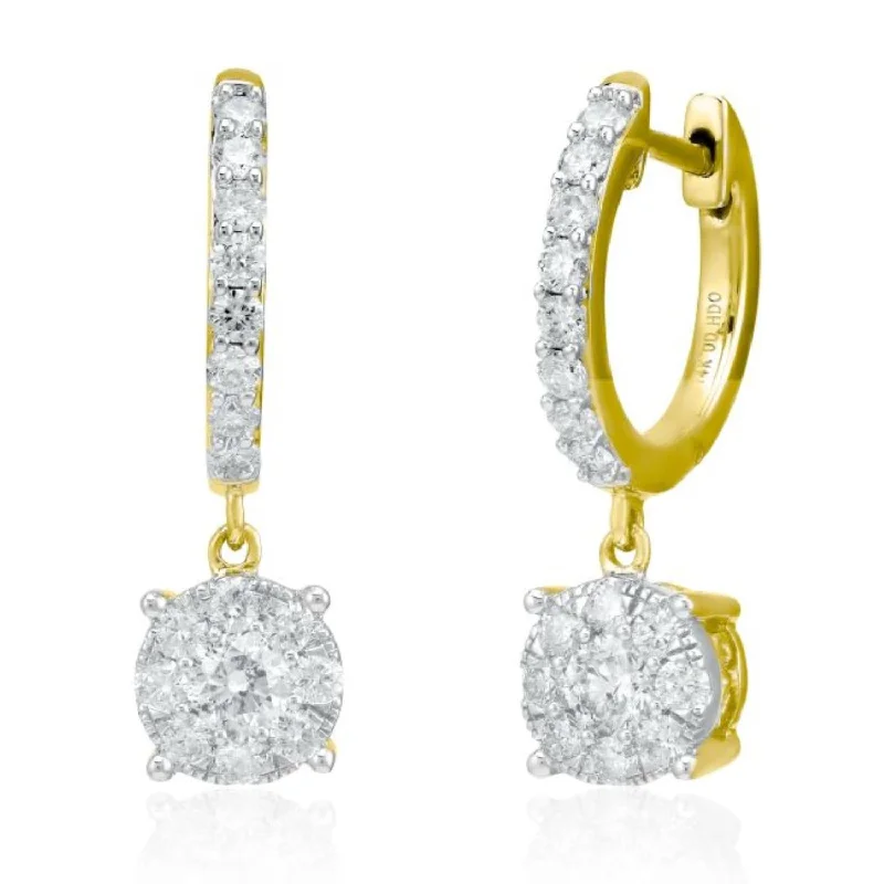 Bohemian Style Earrings-Signature 1 CTW Diamond Drop & Dangle Cluster Earrings in 14KT Yellow Gold