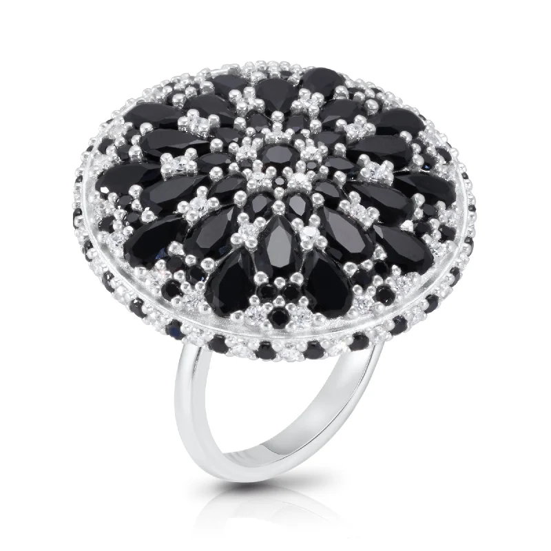 Modern Engagement Ring-Mini Night Mandala Cocktail Ring - Silver