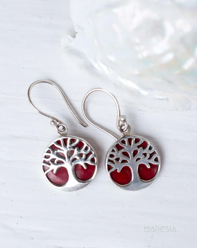 Modern Silver Drop Earrings-Tree of Life Coral Earrings ~ Sterling Silver 925 ~ SME069