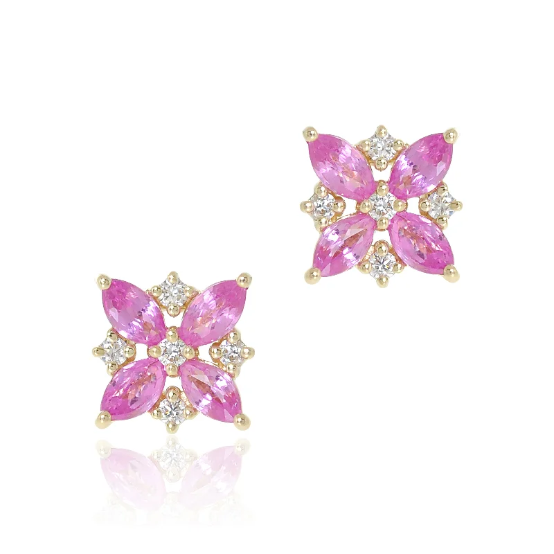 Crystal Earrings for Women-Celeste Earrings in Pink Sapphires & Diamonds