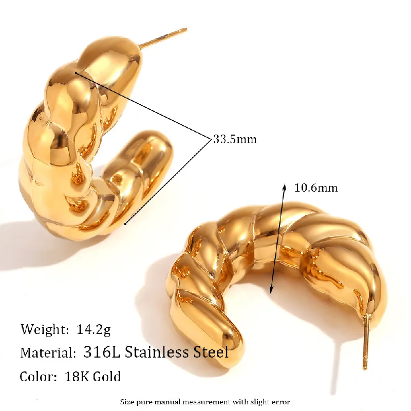 33mm Hollow Horn Face Crescent Earrings-Gold