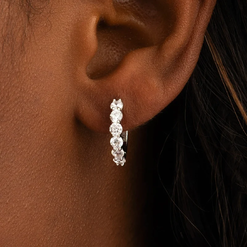 Simple Silver Earrings-Iced Hoop Earrings