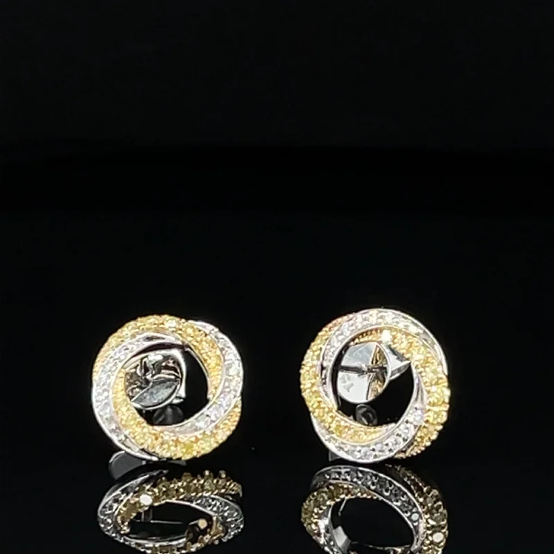 Unique Gold Earrings-Diamond French Pave Love Knot Earrings in 18k Two-Tone Gold - #251 JEO199GPB