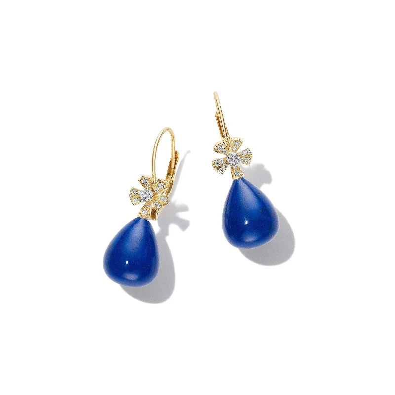 Modern Bridal Earrings-Wonderland Teardrop Blue Lapis & Diamond Earrings – Medium