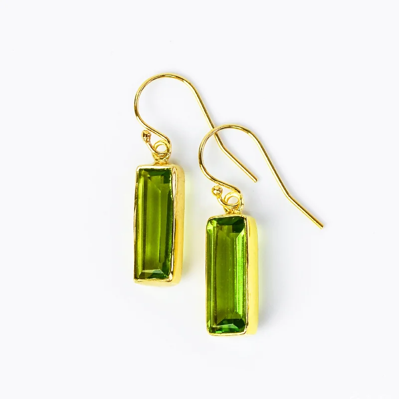 Colorful Stud Earrings-Peridot Bar Earrings : August Birthstone : Adira Series