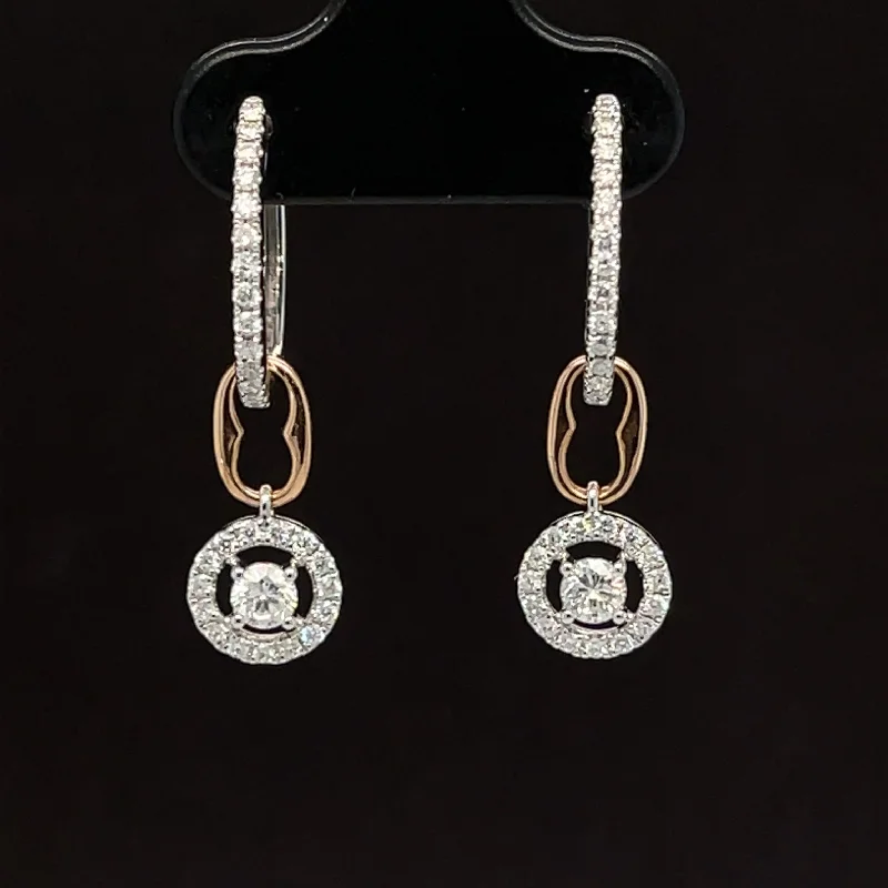 Wedding Earrings for Bride-Diamond Pave Hoops w/ Detachable Dangle Drops in 18k Two-Tone Gold - Two Looks in One - #593 -  ERDIA351932