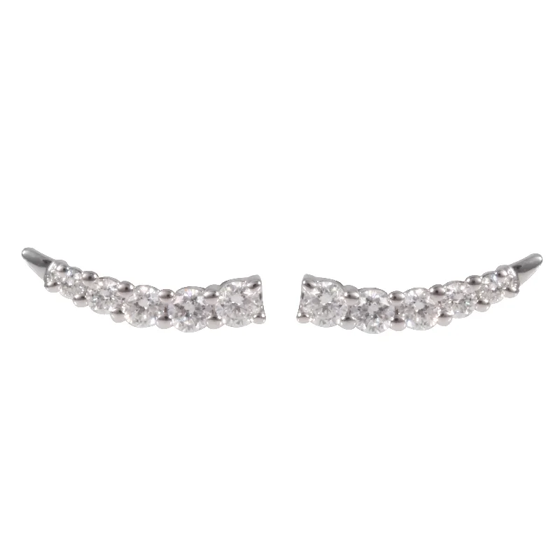 Vintage Silver Earrings-Diamond Curve Studs