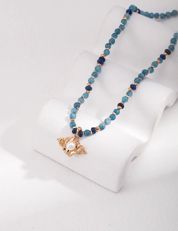 Pendant Necklace with Lapis and Amazonite Beads