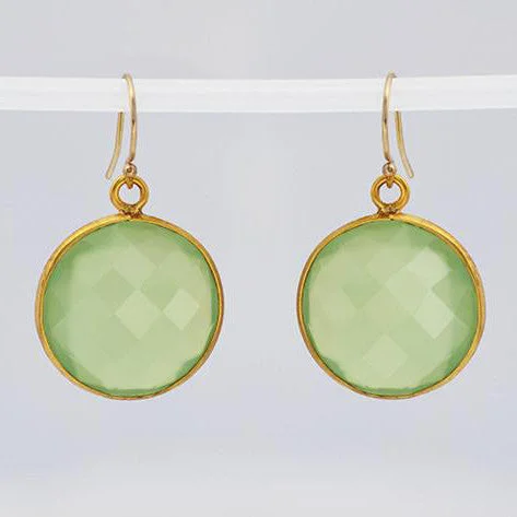 Large Drop Earrings-Green Chalcedony large round Vermeil Gold or Sterling Silver bezel set Earrings