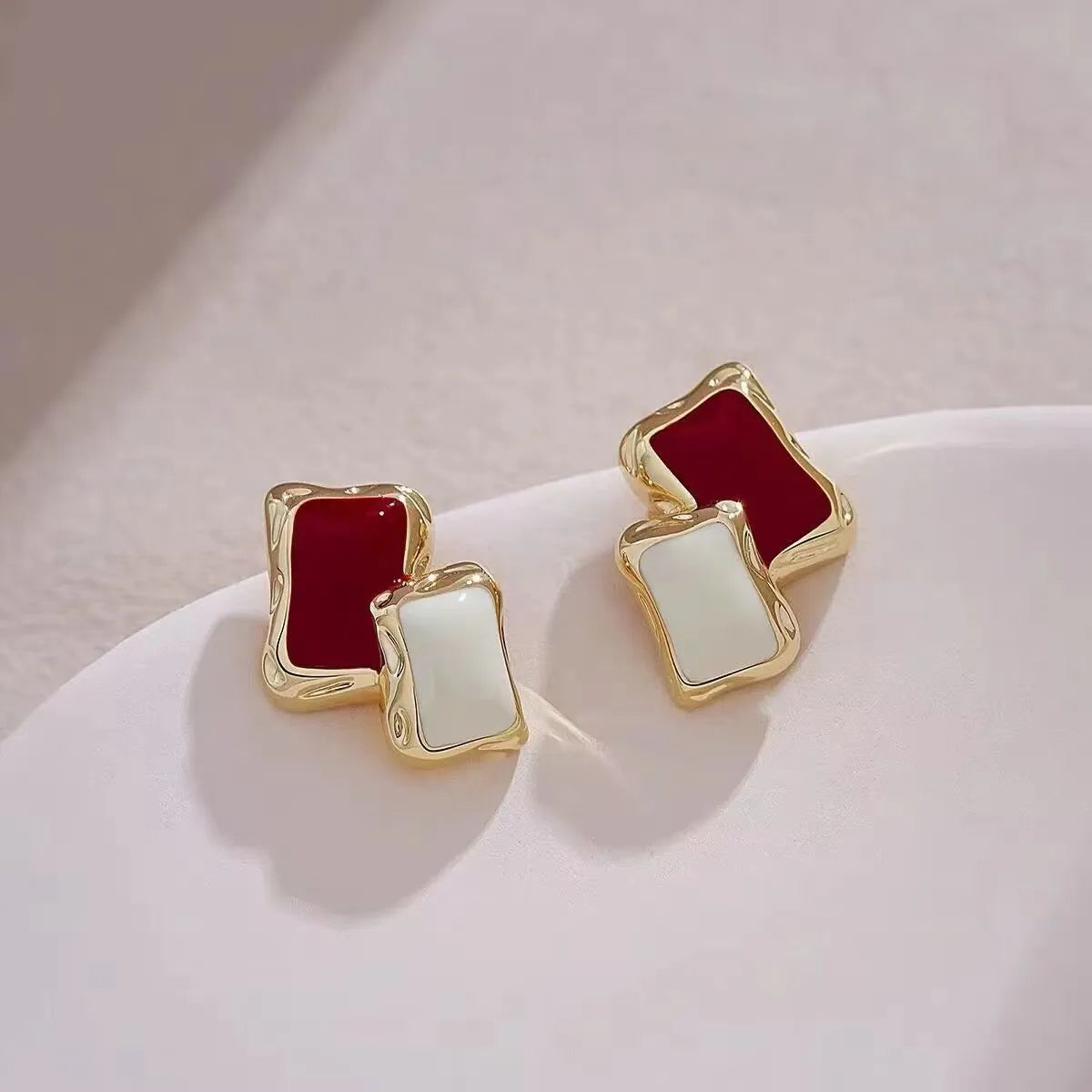 Chic Hoop Earrings-1 Pair Retro Ethnic Style Asymmetrical Color Block Epoxy Plating Alloy Gold Plated Silver Plated Ear Studs