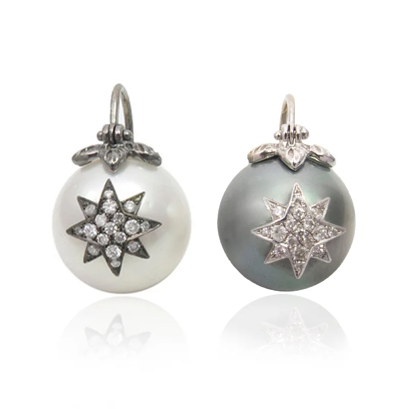 Sparkling Silver Earrings-13.5mm Pearl Earrings