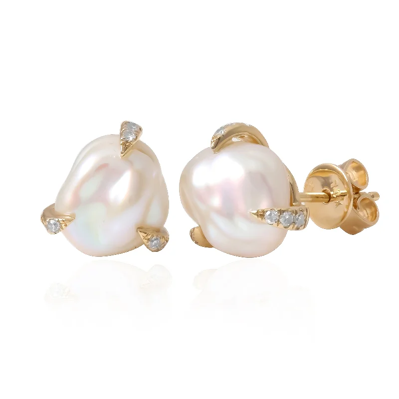 Unique Pearl Earrings-Keshi Diamond Studs